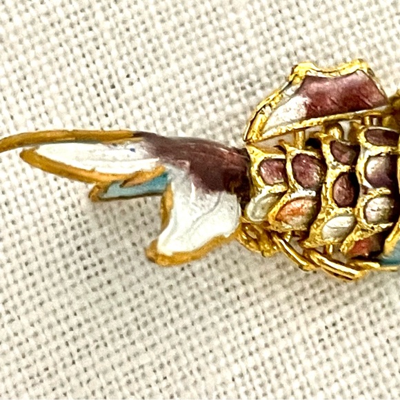 Cloisonné Wiggly Fish Pendant/Charm gold brown turquoise - Picture 7 of 13